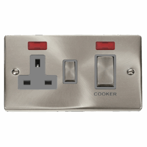 Click Scolmore - Click Deco 50A Ingot 2 Gang Double Pole Switch With 13A Double Pole Switched Socket Outlet & Neons (VPSC505GY)
