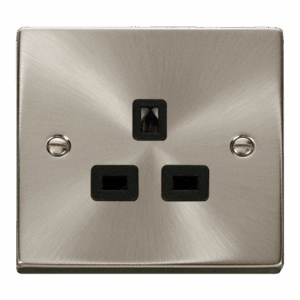 Click Scolmore - Click Deco 13A 1 Gang 3 Pin Safety Shutter Unswitched Socket Outlet Satin Chrome Black Insert (VPSC530BK)