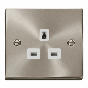 Click Scolmore - Click Deco 13A 1 Gang 3 Pin Safety Shutter Unswitched Socket Outlet Satin Chrome White Insert (VPSC530WH)