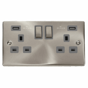 Click Scolmore - Click Deco 13A Ingot 2 Gang Switched Socket Outlet With Twin Usb (Total 4.2A) Outlets (VPSC580GY)