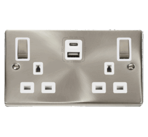 Click Scolmore - Click Deco 2G 13A Switch Skt 4.2A A&C Usb Ingot Vpsc Wh (VPSC586WH)