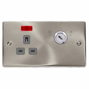 Click Scolmore - Click Deco 13A Ingot 1 Gang Double Pole Key Lockable Switched Socket With Neon (Double Plate) (VPSC655GY)