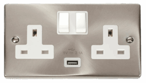 Click Scolmore - Click Deco 13A 2G Switched Socket With 2.1A Usb Outlet White (VPSC770WH)
