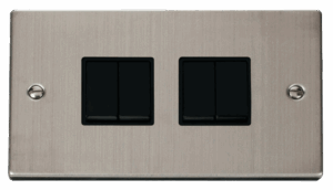 Click Scolmore - Click Deco 4 Gang 2 Way 10Ax Switch Black (VPSS019BK)