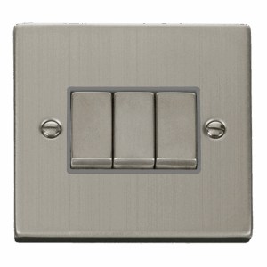 Click Scolmore - Click Deco 10Ax Ingot 3 Gang 2 Way Plate Switch (VPSS413GY)
