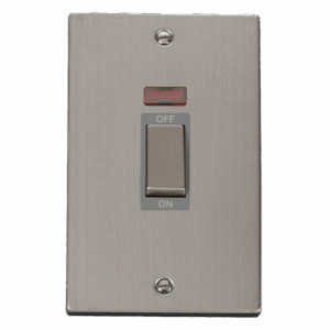 Click Scolmore - Click Deco 50A Ingot 2 Gang (Vertica) Double Pole Plate Switch With Neon (VPSS503GY)