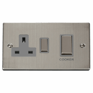 Click Scolmore - Click Deco 50A Ingot 2 Gang Double Pole Switch With 13A Double Pole Switched Socket Outlet (VPSS504GY)