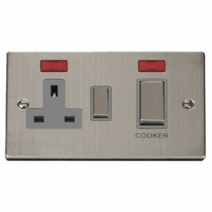 Click Scolmore - Click Deco 50A Ingot 2 Gang Double Pole Switch With 13A Double Pole Switched Socket Outlet & Neons (VPSS505GY)
