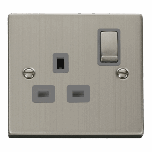 Click Scolmore - Click Deco 13A Ingot 1 Gang Double Pole Switched Socket Outlet (VPSS535GY)