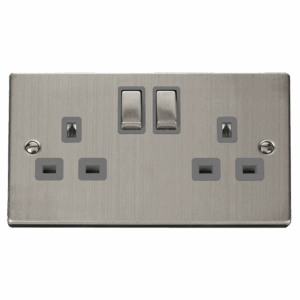 Click Scolmore - Click Deco 13A Ingot 2 Gang Double Pole Switched Socket Outlet (VPSS536GY)