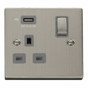 Click Scolmore - Click Deco 13A Ingot 1 Gang Switched Socket Outlet With Single 2.1A Usb Outlet (VPSS571UGY)