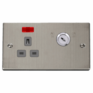 Click Scolmore - Click Deco 13A Ingot 1 Gang Double Pole Key Lockable Switched Socket With Neon (Double Plate) (VPSS655GY)