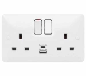 Hager Double Pole Switched Socket 2 Gang Complete With Twin USB A+C Ports
