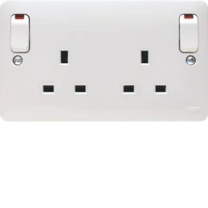 Hager 2 Gang Double Pole Switched Socket Dual Earth Outboard Rocker with LED Indicator