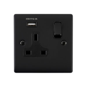 Saxby Electrical Raised Screwed 13A 1G DP Socket 2.1V USB Matt Black (RS413BLB)