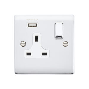 Saxby Electrical Raised Screwed 13A 1G DP Socket 2.1V USB Polished Chrome (RS413PCW)