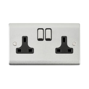 Saxby Electrical Raised Screwed 13A 2G DP Socket Brushed Steel (RS422BSB)
