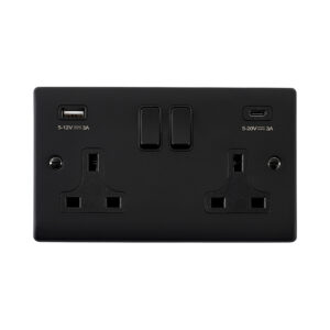 Saxby Electrical Raised Screwed 13A 2G DP Socket 45W USB A+C Matt Black (RS424BLB)