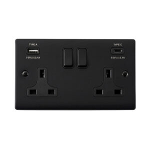 Saxby Electrical Raised Screwed 13A 2G DP Socket 15.5W USB A+C Matt Black