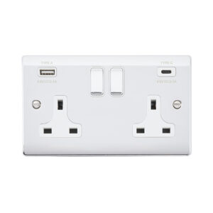 Saxby Electrical Raised Screwed 13A 2G DP Socket 15.5W USB A+C Polished Chrome