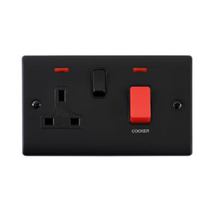 Saxby Electrical Raised Screwed 45A DP Cooker Switch 13A Socket Neon Matt Black (RS551BLB)