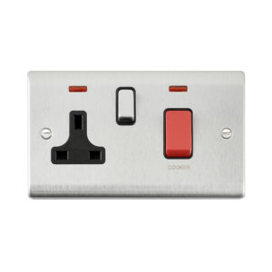 Saxby Electrical Raised Screwed 45A DP Cooker Switch 13A Socket Neon Brushed Steel (RS551BSB)