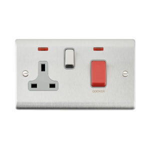 Saxby Electrical Raised Screwed 45A DP Cooker Switch 13A Socket Neon Brushed Steel (RS551BSG)