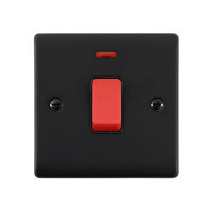 Saxby Electrical Raised Screwed 45A 1G DP Switch Neon Matt Black