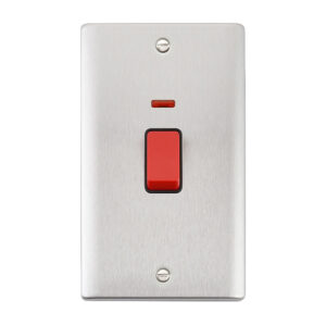 Saxby Electrical Raised Screwed 45A Large Plate DP Switch Neon Brushed Steel