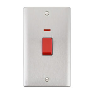 Saxby Electrical Raised Screwed 45A Large Plate DP Switch Neon Brushed Steel