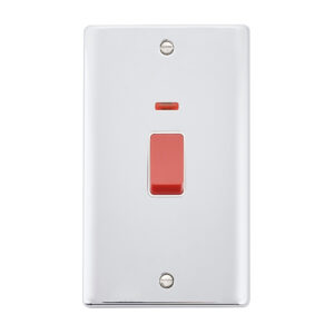 Saxby Electrical Raised Screwed 45A Large Plate DP Switch Neon Polished Chrome