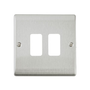 Saxby Electrical Raised Screwed 2G Grid Front Plate Brushed Steel (RSGFP2BS)