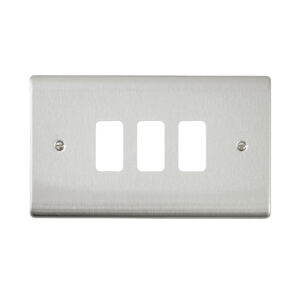 Saxby Electrical Raised Screwed 3G Grid Front Plate Brushed Steel (RSGFP3BS)