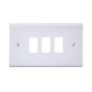Saxby Electrical Raised Screwed 3G Grid Front Plate Polished Chrome