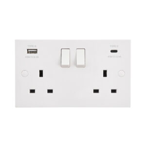 Saxby Electrical - Saxby Electrcial Square Edge 13A 2G DP Socket 15.5W USB A+C (SE425)