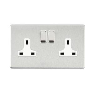 Saxby Electrical - Saxby Electrcial Screwless 13A 2G DP Socket Brushed Steel (SL422BSW)