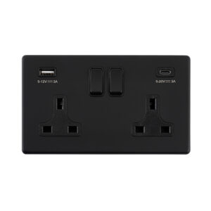 Saxby Electrical - Saxby Electrcial Screwless 13A 2G DP Socket 45W USB A+C Matt Black (SL424BLB)