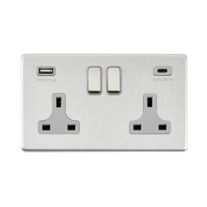Saxby Electrical - Saxby Electrcial Screwless 13A 2G DP Socket 45W USB A+C Brushed Steel (SL424BSG)