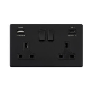 Saxby Electrical - Saxby Electrcial Screwless 13A 2G DP Socket 15.5W USB A+C Matt Black (SL425BLB)