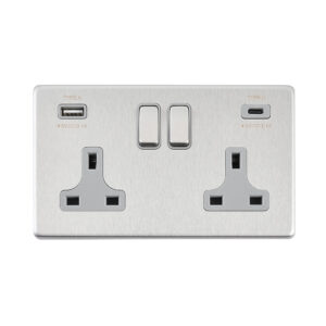 Saxby Electrical - Saxby Electrcial Screwless 13A 2G DP Socket 15.5W USB A+C Brushed Steel (SL425BSG)