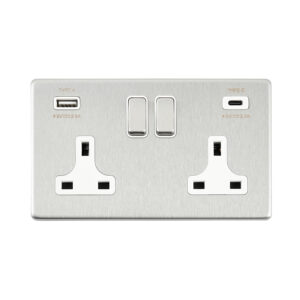 Saxby Electrical - Saxby Electrcial Screwless 13A 2G DP Socket 15.5W USB A+C Brushed Steel (SL425BSW)