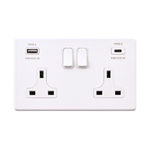 Saxby Electrical - Saxby Electrcial Screwless 13A 2G DP Socket 15.5W USB A+C Matt White (SL425WHW)