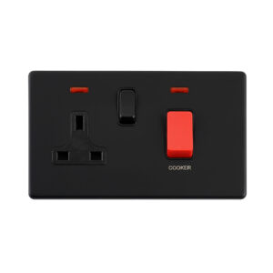 Saxby Electrical - Saxby Electrcial Screwless 45A DP Cooker Switch 13A Socket Neon Matt Black (SL551BLB)