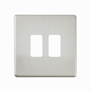 Grid Range - Saxby Electrical Screwless 2G Grid Front Plate Brushed Steel (SLGFP2BS)
