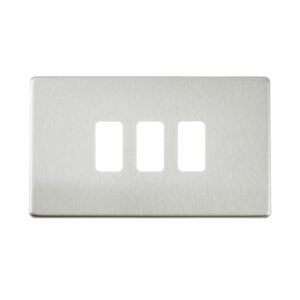 Grid Range - Saxby Electrical Screwless 3G Grid Front Plate Brushed Steel (SLGFP3BS)