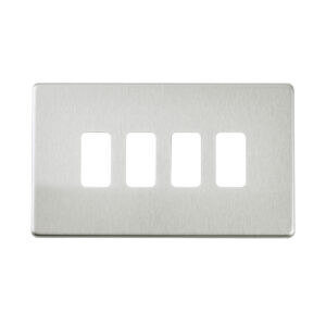 Grid Range - Saxby Electrical Screwless 4G Grid Front Plate Brushed Steel (SLGFP4BS)