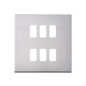 Grid Range - Saxby Electrical Screwless 6G Grid Front Plate Brushed Steel (SLGFP6BS)