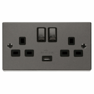 Click Scolmore - Click Deco 13A 2G Ingot Switched Socket With 2.1A Usb Outlet Black (VPBN570BK)