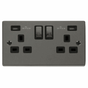 Click Scolmore - Click Deco 13A Ingot 2 Gang Switched Sockets With Twin 2.1A Usb Outlets (4.2A) (Twin Earth) (VPBN580BK)