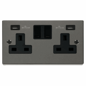 Click Scolmore - Click Deco 13A 2 Gang Switched Socket With Twin 2.1A Usb Outlets (4.2A) (Twin Earth) (VPBN780BK)